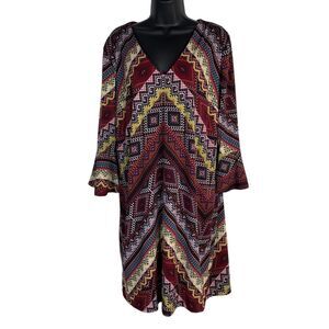 Be by Chetta B Womens Shift Dress XL Multicolor V Neck Bell Sleeves‎ Relaxed NWT